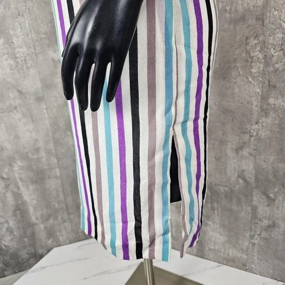 Vintage‎ Handmade Colorful Vertical Striped Linen Half Sleeve Shift Dress - Picture 6 of 9